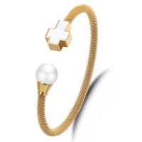 Acier titane bracelet ordinaire, avec perle de plastique, croix, Placage, unisexe & chaîne de maille, plus de couleurs à choisir, 11x14mm, 10mm, Diamètre intérieur:Environ 57mm, Vendu par PC