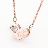 Stainless Steel Jewelry Necklace Heart plated oval chain & micro pave cubic zirconia & for woman Length Approx 17.7 Inch Sold By PC