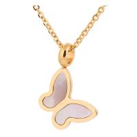 Stainless Steel Jewelry Necklace with White Shell Butterfly gold color plated oval chain & for woman Length Approx 17.7 Inch Sold By PC