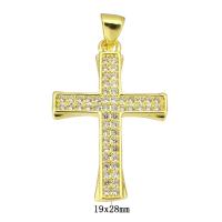 Cubic Zirconia Micro Pave Brass Pendant, Cross, gold color plated, micro pave cubic zirconia, 14x20x1.50mm, Hole:Approx 4mm, 10PCs/Lot, Sold By Lot