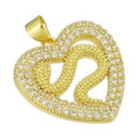 Cubic Zirconia Micro Pave Brass Pendant, Heart, gold color plated, micro pave cubic zirconia & hollow, 21x21x5mm, Hole:Approx 4mm, 10PCs/Lot, Sold By Lot