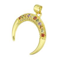 Cubic Zirconia Micro Pave Brass Pendant, Moon, gold color plated, micro pave cubic zirconia, 24x25x1.50mm, Hole:Approx 4mm, 10PCs/Lot, Sold By Lot