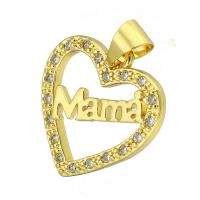 Цирконий Micro Pave латунь подвеска, Латунь, Сердце, плакирован золотом, инкрустированное микро кубического циркония & отверстие, 16x19x4mm, отверстие:Приблизительно 4mm, 10ПК/Лот, продается Лот