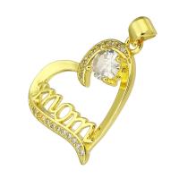 Cubic Zirconia Micro Pave Brass Pendant, Heart, gold color plated, micro pave cubic zirconia & hollow, 21x26x5mm, Hole:Approx 4mm, 10PCs/Lot, Sold By Lot