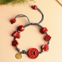 Fashion Cinnabar Bracelet with zinc alloy bead & Polyester Cord Adjustable & for woman vermeil Length Approx 7.6 Inch Sold By PC