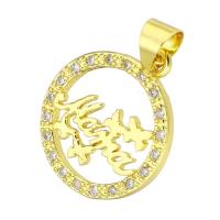 Cubic Zirconia Micro Pave Brass Pendant, Flat Round, gold color plated, micro pave cubic zirconia & hollow, 16x19x4mm, Hole:Approx 4mm, 10PCs/Lot, Sold By Lot
