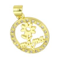 Cubic Zirconia Micro Pave Brass Pendant, Flat Round, gold color plated, micro pave cubic zirconia & hollow, 16x19x4mm, Hole:Approx 4mm, 10PCs/Lot, Sold By Lot