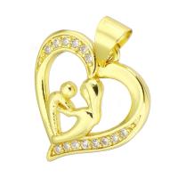 Cubic Zirconia Micro Pave Brass Pendant, Heart, gold color plated, micro pave cubic zirconia & hollow, 17x18x4mm, Hole:Approx 4mm, 10PCs/Lot, Sold By Lot