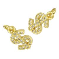 Cubic Zirconia Micro Pave Brass Pendant, Dollar Sign, gold color plated, micro pave cubic zirconia, 7x12x2mm, Hole:Approx 1mm, 10PCs/Lot, Sold By Lot