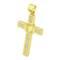 Cubic Zirconia Micro Pave Brass Pendant, Cross, gold color plated, micro pave cubic zirconia, 16x28x4mm, Hole:Approx 3mm, 10PCs/Lot, Sold By Lot