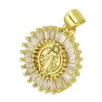 Cubic Zirconia Micro Pave Brass Pendant, gold color plated, micro pave cubic zirconia, 16x19x5mm, Hole:Approx 4mm, Sold By PC