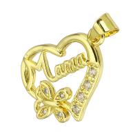 Cubic Zirconia Micro Pave Brass Pendant, Heart, gold color plated, micro pave cubic zirconia & hollow, 16x20x4mm, Hole:Approx 3mm, 10PCs/Lot, Sold By Lot