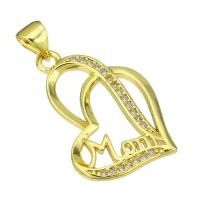 Cubic Zirconia Micro Pave Brass Pendant, Heart, gold color plated, micro pave cubic zirconia & hollow, 16x20x5mm, Hole:Approx 4mm, 10PCs/Lot, Sold By Lot