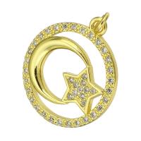 Cubic Zirconia Micro Pave Brass Pendant, Flat Round, gold color plated, micro pave cubic zirconia & hollow, 18x21x3mm, Hole:Approx 2mm, 10PCs/Lot, Sold By Lot