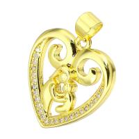 Cubic Zirconia Micro Pave Brass Pendant, Heart, gold color plated, micro pave cubic zirconia & hollow, 18x20x4mm, Hole:Approx 3mm, 10PCs/Lot, Sold By Lot
