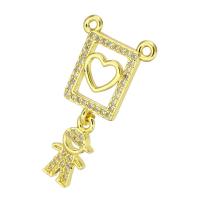 Cubic Zirconia Micro Pave Brass Pendant, gold color plated, micro pave cubic zirconia & double-hole & hollow, 28mm, Hole:Approx 1mm, 10PCs/Lot, Sold By Lot