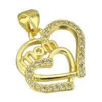 Cubic Zirconia Micro Pave Brass Pendant, Heart, gold color plated, micro pave cubic zirconia & hollow, 19x16x5mm, Hole:Approx 4mm, 10PCs/Lot, Sold By Lot