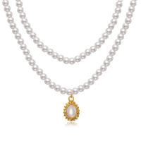 Zinc Alloy Necklace with Plastic Pearl Double Layer & for woman nickel lead & cadmium free Length Approx 16.14 Inch Sold By PC