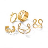 Zinklegierung Ring Set, mit Kunststoff Perlen, 5 Stück & verschiedene Stile für Wahl & für Frau & mit Strass, frei von Nickel, Blei & Kadmium, verkauft von setzen