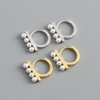 925 sterling zilver Huggie Hoop Earring, met Shell Pearl, mode sieraden & voor vrouw, meer kleuren voor de keuze, nikkel, lood en cadmium vrij, 13.50x15.40mm, Verkocht door pair