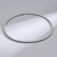 925 Sterling Silver Necklaces, platinum plated, Unisex & different size for choice & with rhinestone, nickel, lead & cadmium free, Length:16 Inch, Sold By PC