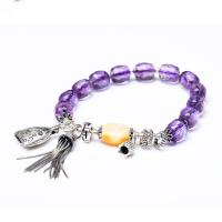 Quartz Bracelets, 925 Sterling Silver, with Beeswax & Amethyst, fashion jewelry & for woman, nickel, lead & cadmium free, 8x9.50mm, Length:Approx 6.69 Inch, Sold By PC