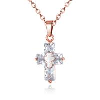 Cubic Zircon Micro Pave Brass Necklace with 1.97 extender chain Cross plated fashion jewelry & for woman & with cubic zirconia Length 45 cm Sold By PC