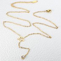 التيتانيوم الصلب قلادة, مطلي, مجوهرات الموضة & للمرأة & مع زركونيا مكعب, ذهبي, طول 47 سم, تباع بواسطة PC