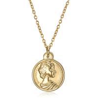 Titan stål halsband, Rund, 18K guldpläterad, mode smycken & för kvinna, gyllene, 20x16mm, Längd 44 cm, Säljs av PC