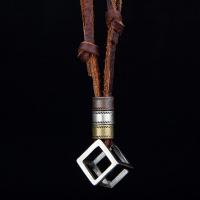 Tibetan Style Jewelry Necklace, with cowhide cord, plated, fashion jewelry & Unisex, 20x20mm, Length:80 cm, Sold By PC