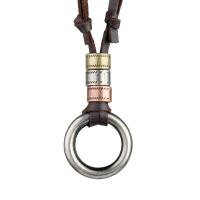 Tibetan Style Jewelry Necklace, with leather cord, plated, fashion jewelry & Unisex, more colors for choice, 30x60mm, Length:80 cm, Sold By PC