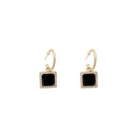 Cubic Zirconia Micro Pave Brass Earring real gold plated fashion jewelry & for woman & with cubic zirconia black Sold By Pair