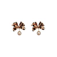 Earring Jewelry, Cloth, with ABS Plastic Pearl, Butterfly, fashion jewelry & for woman, golden, 36x39mm, Sold By Pair