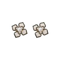Tibetan Style Stud Earring, with ABS Plastic Pearl, high quality plated, fashion jewelry & for woman & enamel, golden, 2.20x2.20mm, Sold By Pair