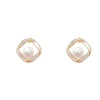 Zinc Alloy Stud Earring with ABS Plastic Pearl high quality plated fashion jewelry & for woman & with rhinestone golden Sold By Pair