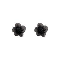 Boucle d'oreille bijoux acrylique, soie, avec Acrylique, fleur, bijoux de mode & pour femme, noire, 23x23mm, Vendu par paire
