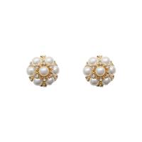 Zinc Alloy Stud Earring with ABS Plastic Pearl high quality plated fashion jewelry & for woman golden Sold By Pair
