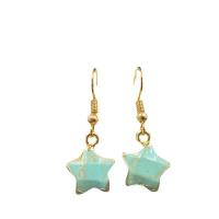 Natural Gemstone Earrings Natural Stone with Brass brass earring hook Star gold color plated Sold By Pair