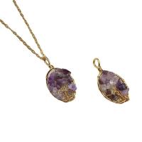 Gemstone šperky náhrdelník, Přírodní kámen, s Mosaz & Železo & Zinek, barva pozlacený, různé materiály pro výběr, více barev na výběr, 10-22mmx30-60mm, Délka Cca 14.96 inch, Prodáno By PC