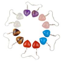 Gemstone Earrings, Pedra natural, Bronze / latão Gancho / Anzol, Coração, cromado de cor platina, materiais diferentes para a escolha, Mais cores pare escolha, 16x18x10mm, vendido por par