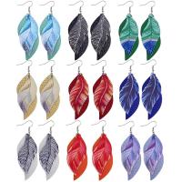 PU Leather Earring with Zinc Alloy silver color plated fashion jewelry Sold By Pair