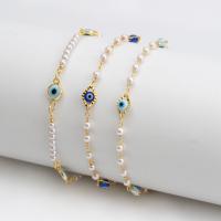 Brass Anklet, with Lampwork & Plastic Pearl, with 2.17 extender chain, Evil Eye, gold color plated, fashion jewelry & enamel, more colors for choice, nickel, lead & cadmium free, Length:9.65 Inch, Sold By PC