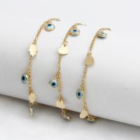 Brass Anklet, with Lampwork, with 2.17 extender chain, Evil Eye, gold color plated, fashion jewelry & enamel, golden, nickel, lead & cadmium free, Length:9.65 Inch, Sold By PC