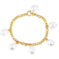Titanium Steel Bracelet & Bangle, with Plastic Pearl, plated, fashion jewelry, more colors for choice, 10x12mm, Length:7.08 Inch, Sold By PC
