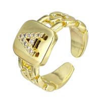 Cúbicos Circonia Micro Pave anillo de latón, metal, chapado en color dorado, Ajustable & diferentes patrones para la opción & micro arcilla de zirconia cúbica, tamaño:7, 10PCs/Grupo, Vendido por Grupo