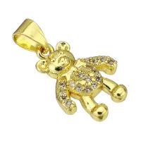 Cubic Zirconia Micro Pave Brass Pendant, Bear, gold color plated, micro pave cubic zirconia, 12x21x4mm, Hole:Approx 3mm, 10PCs/Lot, Sold By Lot