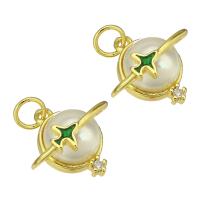 Brass Jewelry Pendants with Plastic Pearl gold color plated micro pave cubic zirconia Approx 3mm Sold By Lot