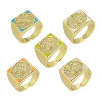 Латунь Открыть палец кольцо, плакирован золотом, Регулируемый & инкрустированное микро кубического циркония & эмаль, Много цветов для выбора, размер:7, 10ПК/Лот, продается Лот