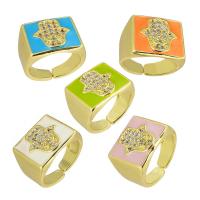 Sárgaréz Nyílt Finger Ring, arany színű aranyozott, Állítható & mikro egyengetni cirkónia & zománc, több színt a választás, Méret:7, 10PC-k/Lot, Által értékesített Lot