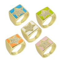 Brass Open Finger Ring gold color plated Adjustable & micro pave cubic zirconia & enamel US Ring Sold By Lot